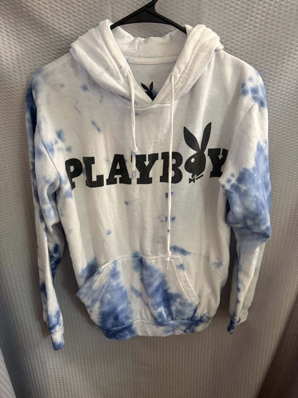 Playboy Blue and White Tie-Dye Rabbit Logo Hoodie Size S